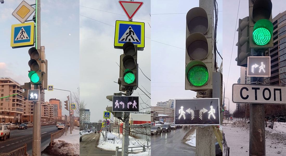 В Казани установлены новые информационные секции, которые подсказывают водителям о возможности перехода пешеходами проезжей части при повороте налево или направо.