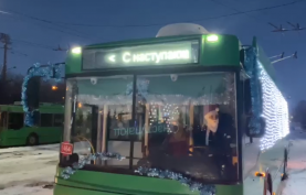 В Казани на маршрут вышел новогодний троллейбус, украшенный светодиодной сеткой